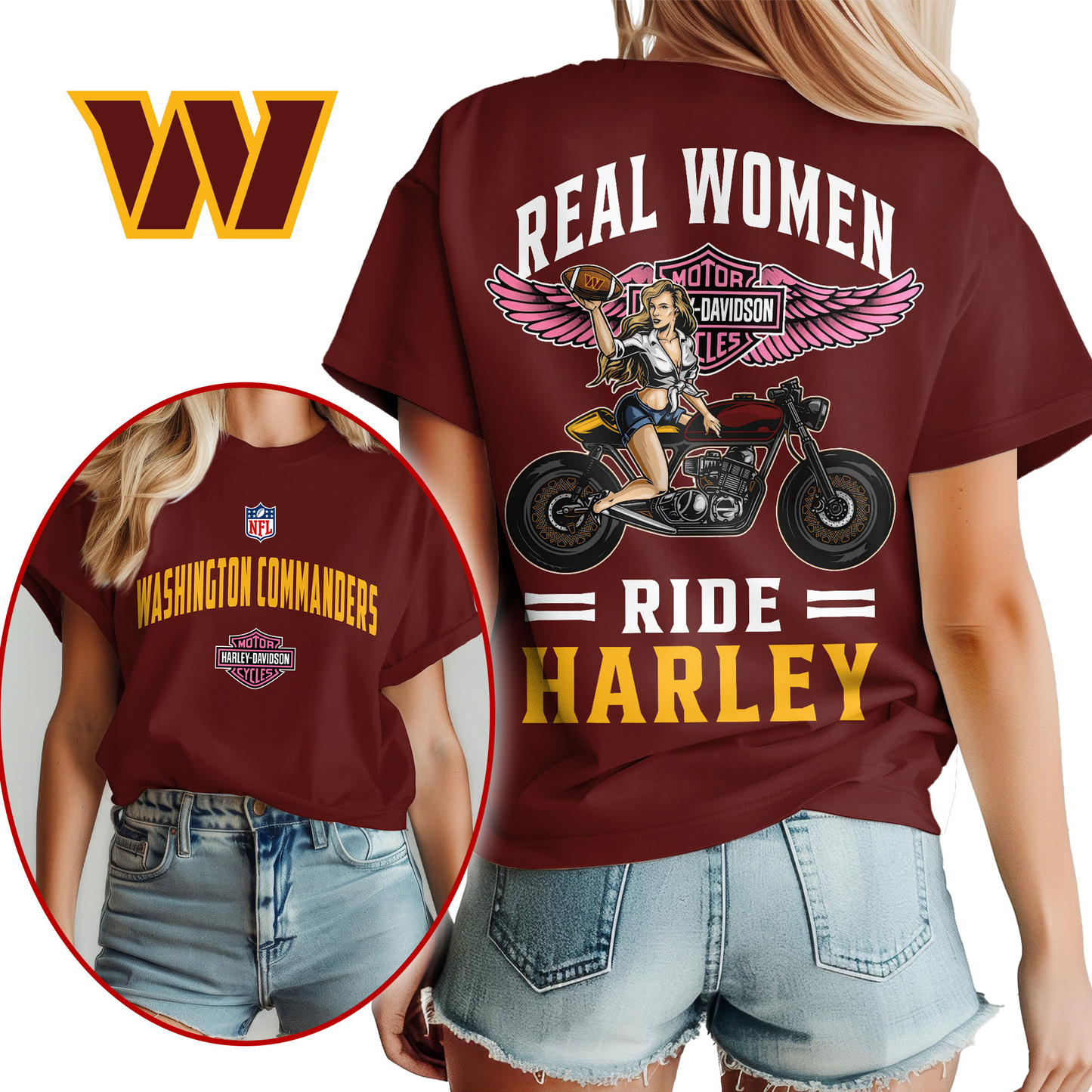 WC Premium NFL Real Women Ride Harley 3D Shirt DDT CTND