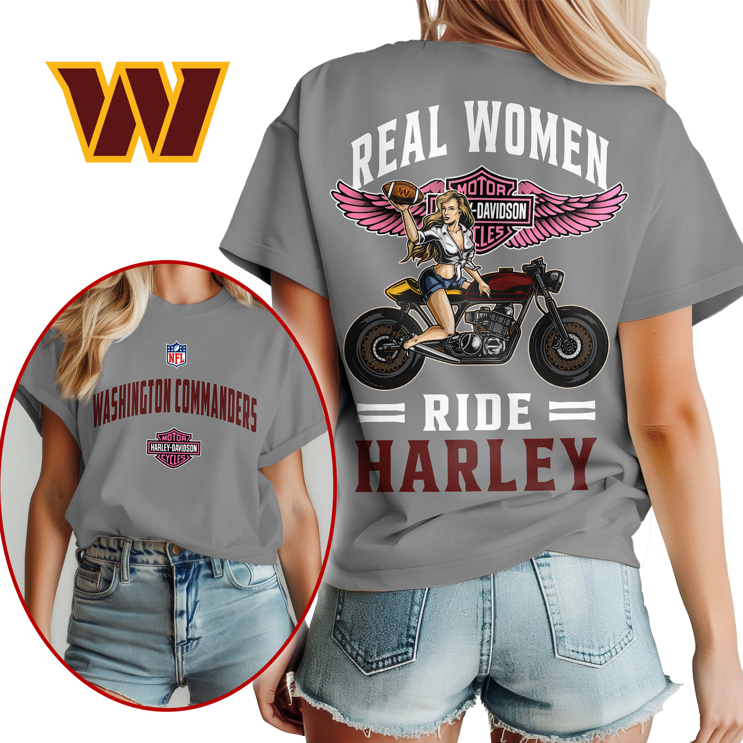WC Premium NFL Real Women Ride Harley 3D Shirt DDT CTND