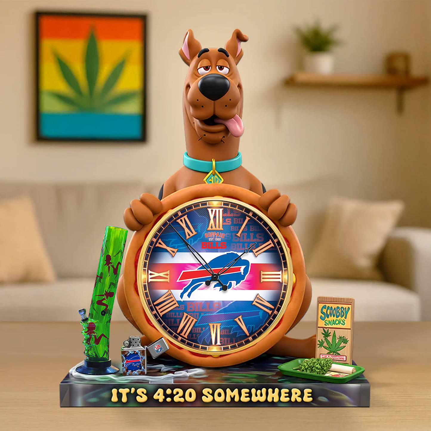 A Playful Pup Desk Clock Plaque - CHRISTMAS SCOOBIDO- BUF Gift For Weed Lovers NDT TDT