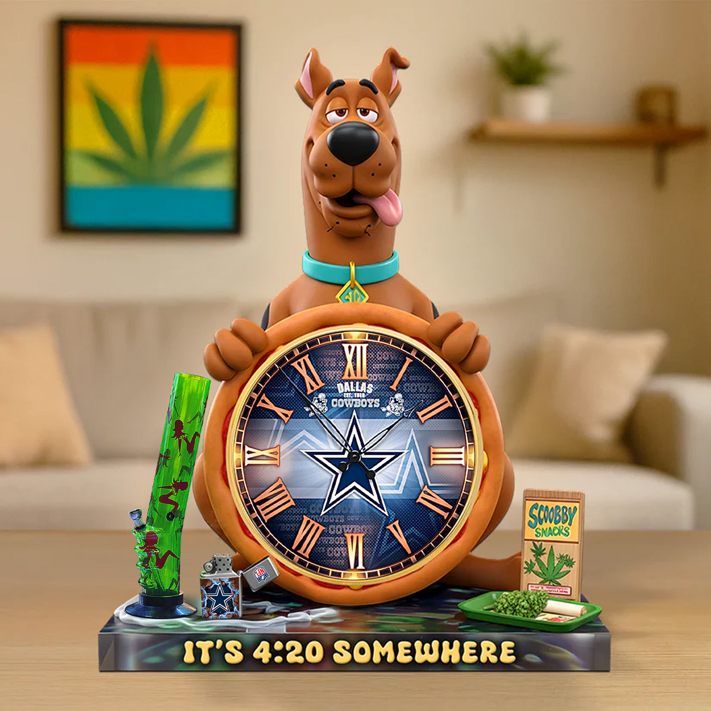 A Playful Pup Desk Clock Plaque - CHRISTMAS SCOOBIDO- DAL Gift For Weed Lovers NDT TDT