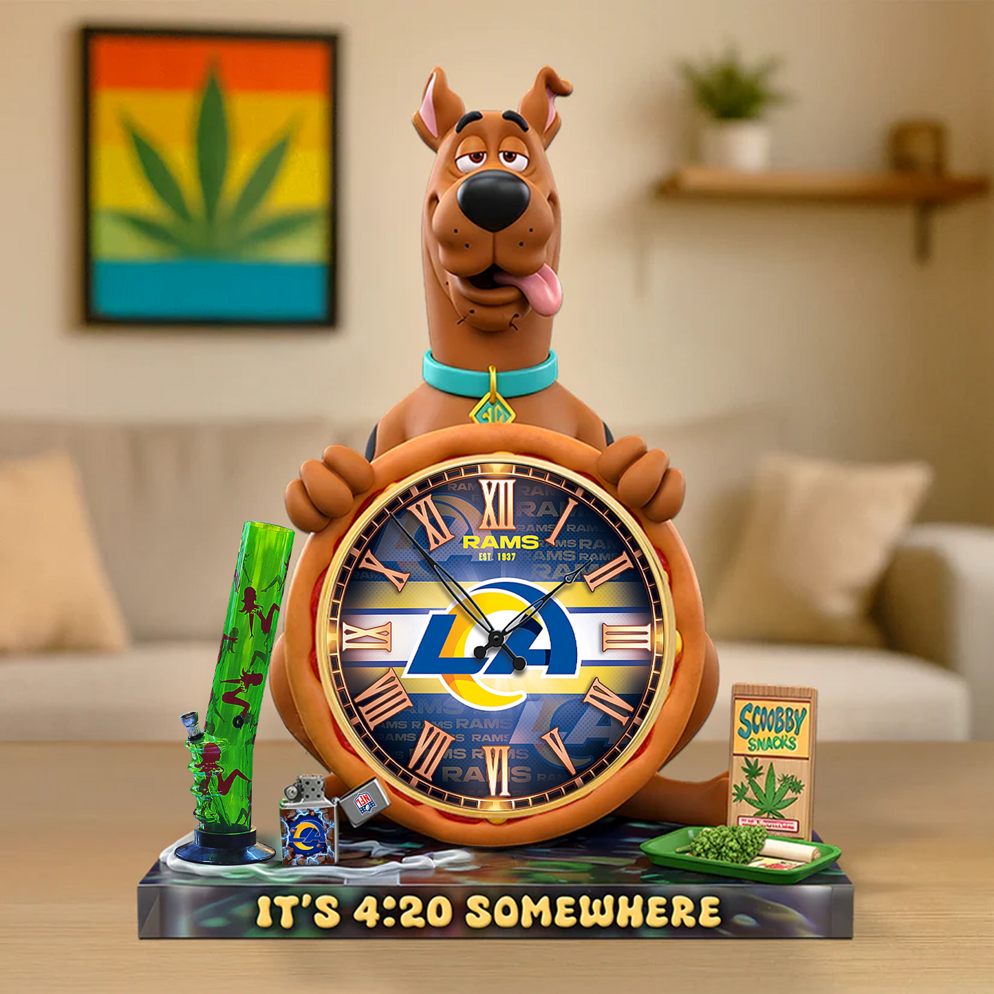 A Playful Pup Desk Clock Plaque - CHRISTMAS SCOOBIDO- LAR Gift For Weed Lovers NDT TDT