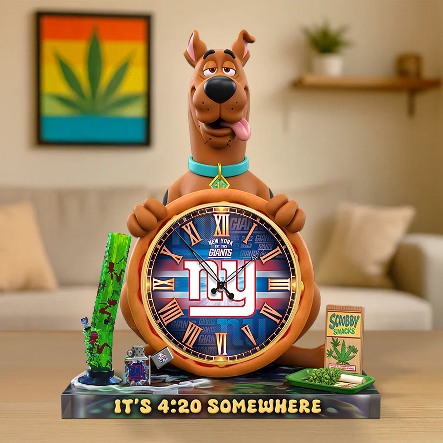 A Playful Pup Desk Clock Plaque - CHRISTMAS SCOOBIDO- NYG Gift For Weed Lovers NDT TDT