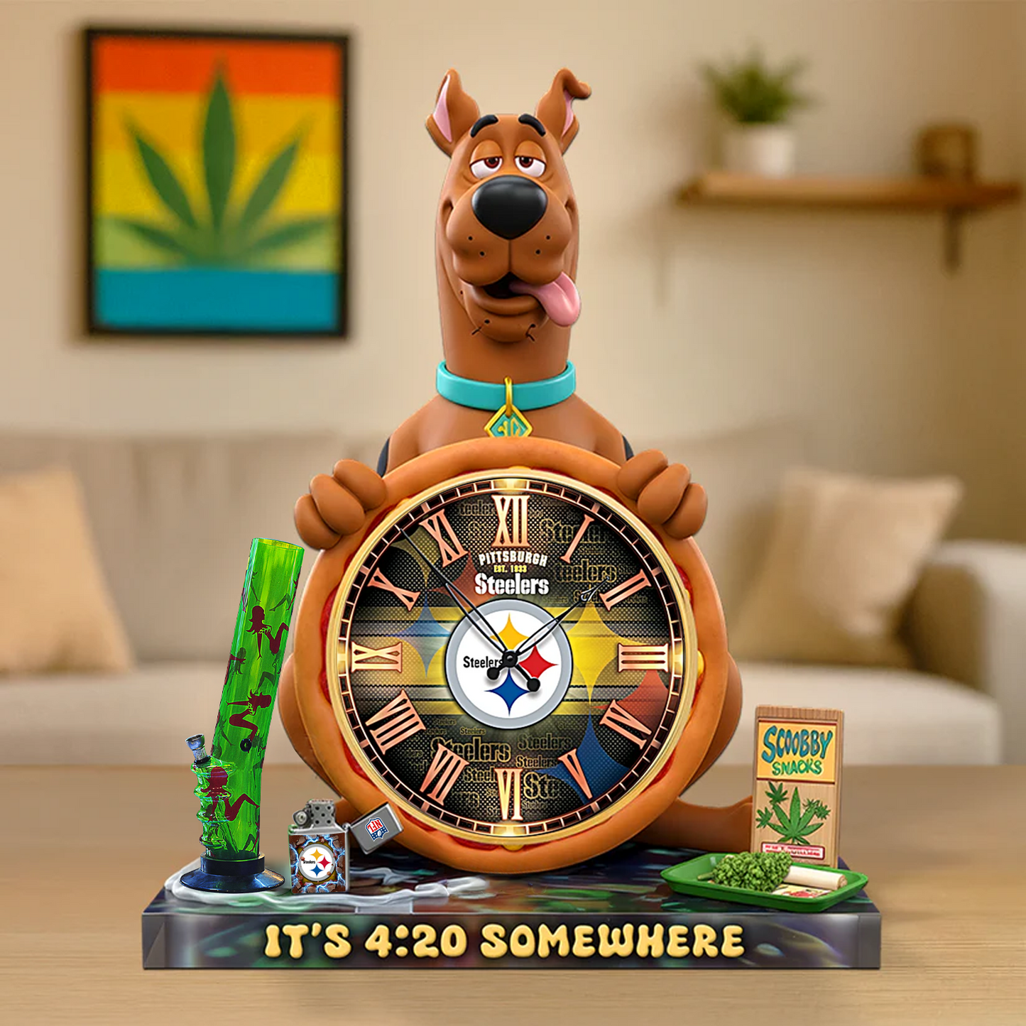 A Playful Pup Desk Clock Plaque - CHRISTMAS SCOOBIDO- PIT Gift For Weed Lovers NDT TDT
