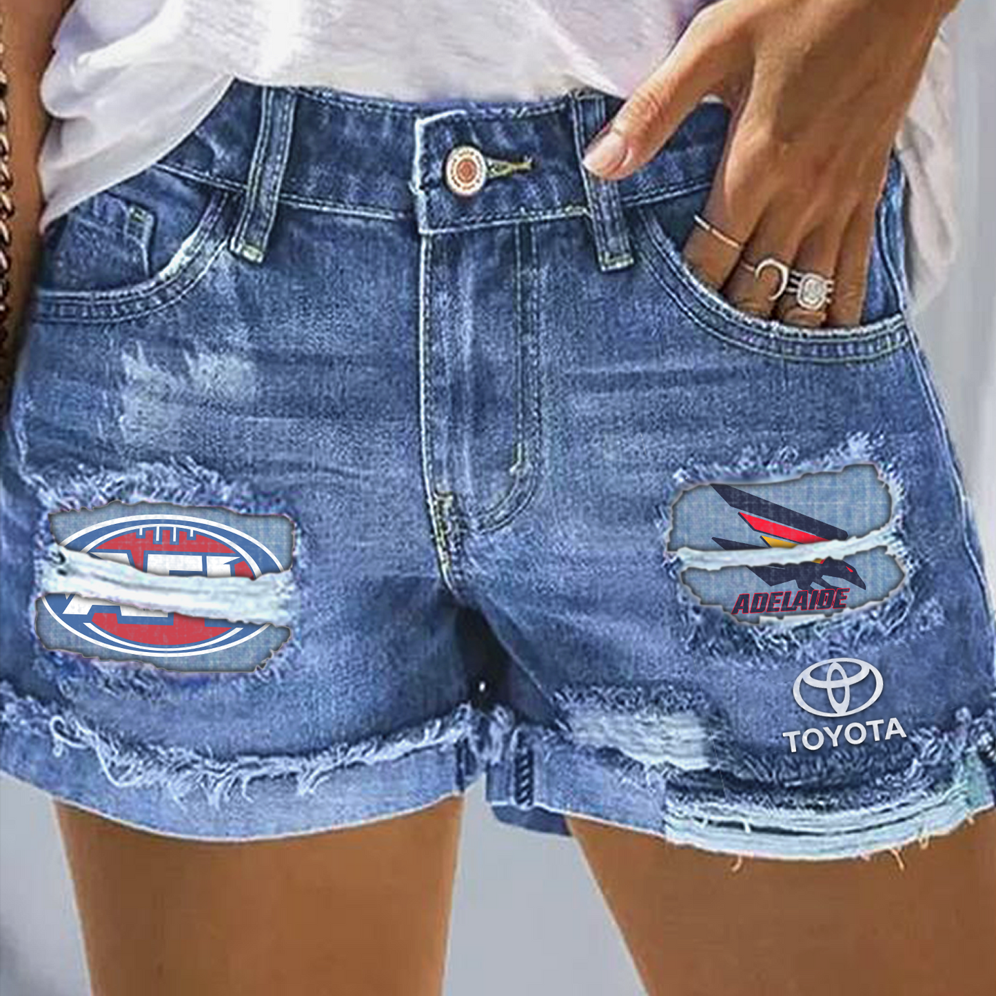 Adelaide Crows AFL 2025 Print Fashion Denim Shorts TM V1