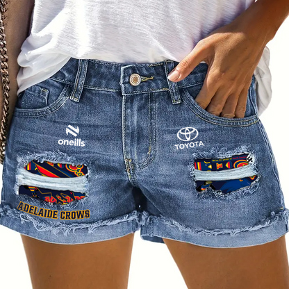 Adelaide Crows AFL 2025 Rip Print Fashion Denim Shorts TM NTA V1