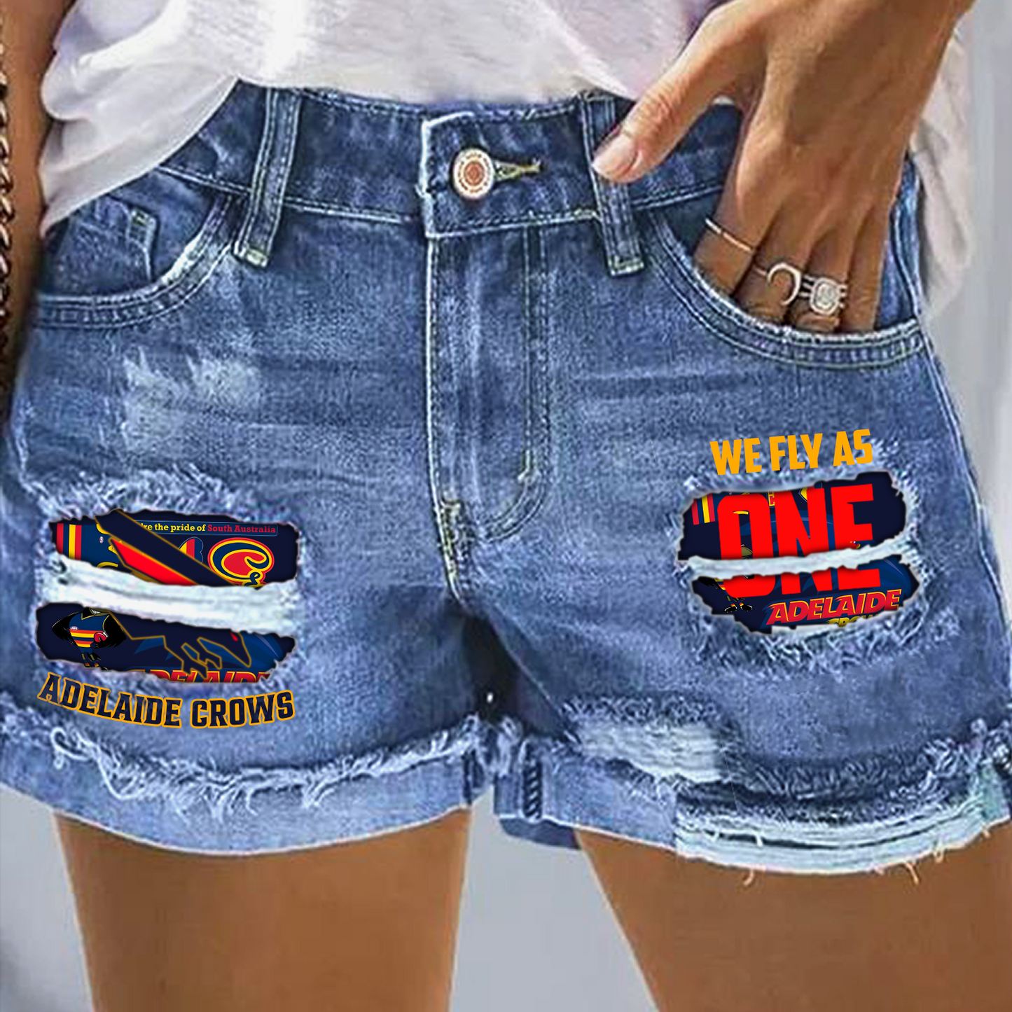 Adelaide Crows AFL 2025 Rip Print Fashion Denim Shorts TM NTA V2