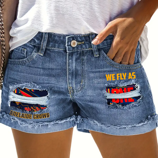 Adelaide Crows AFL 2025 Rip Print Fashion Denim Shorts TM NTA V3