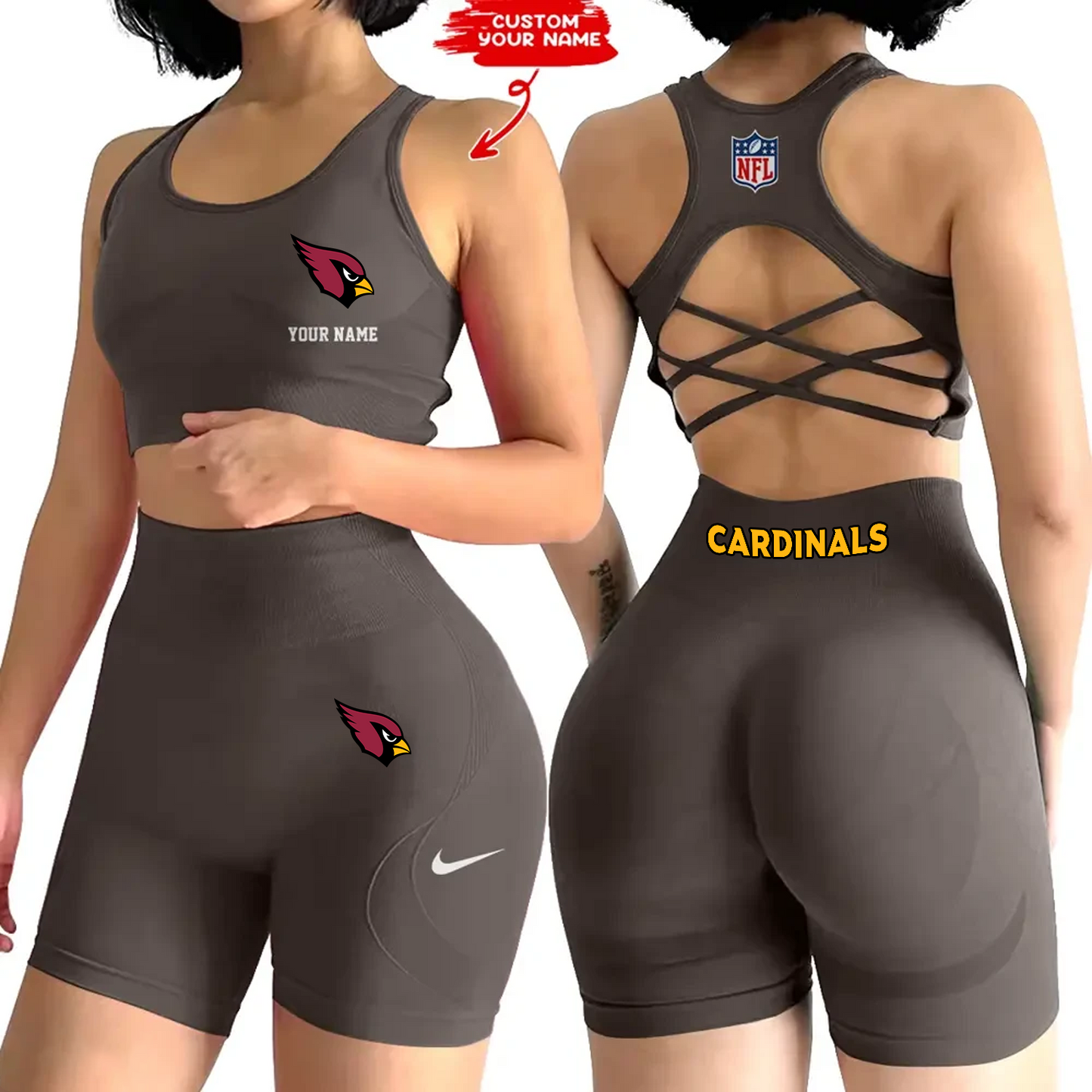ARI x NFL 2-PCS Women's Seamless Yoga Set Sexy Sport Bra High Waist Sports Shorts DATND TANTD