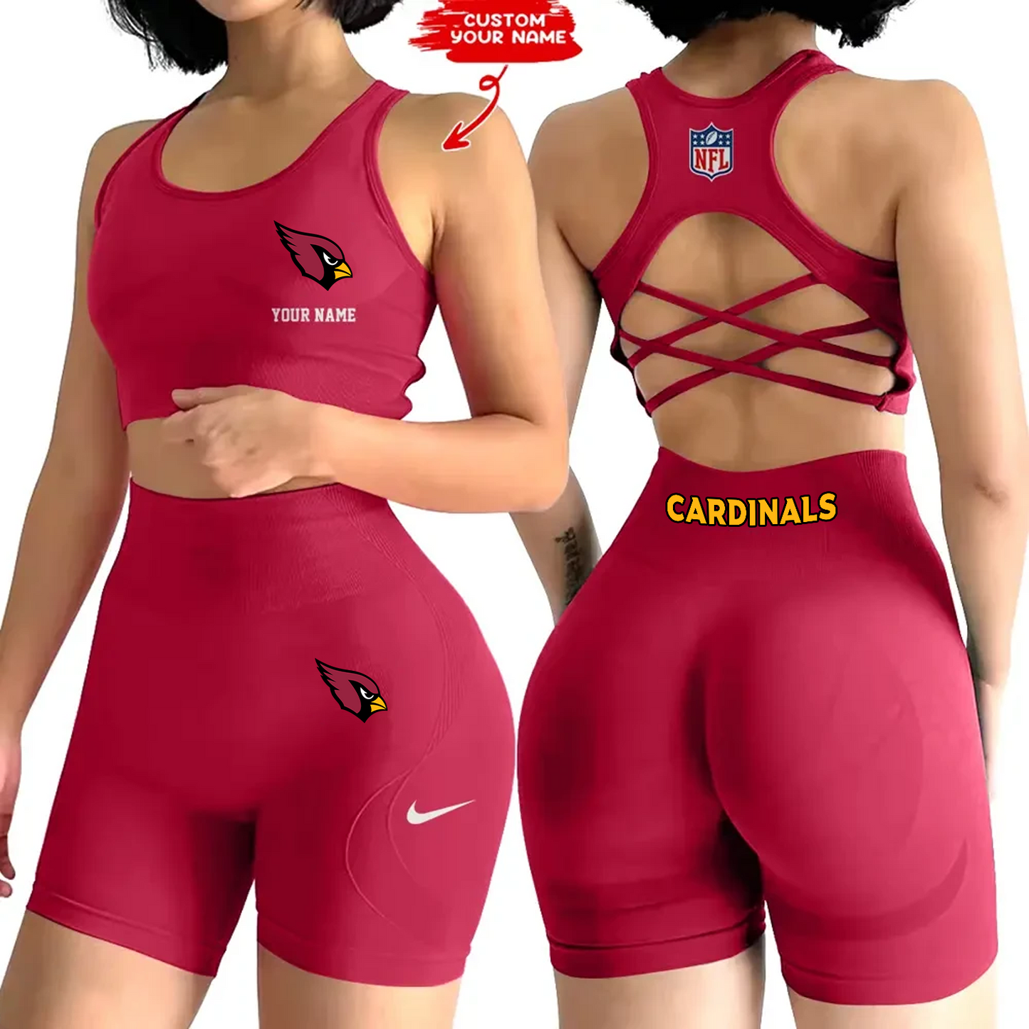 ARI x NFL 2-PCS Women's Seamless Yoga Set Sexy Sport Bra High Waist Sports Shorts DATND TANTD