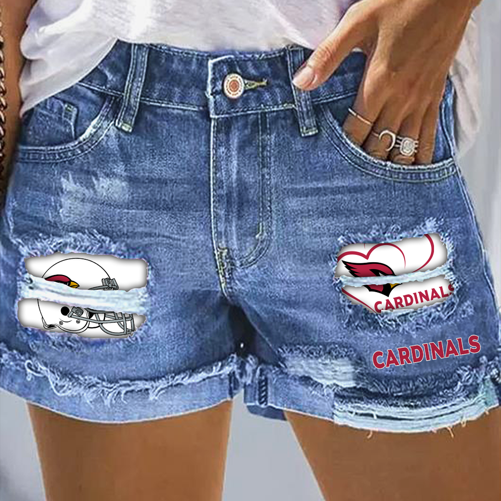 Arizona Cardinals Rip Print Fashion Denim Shorts