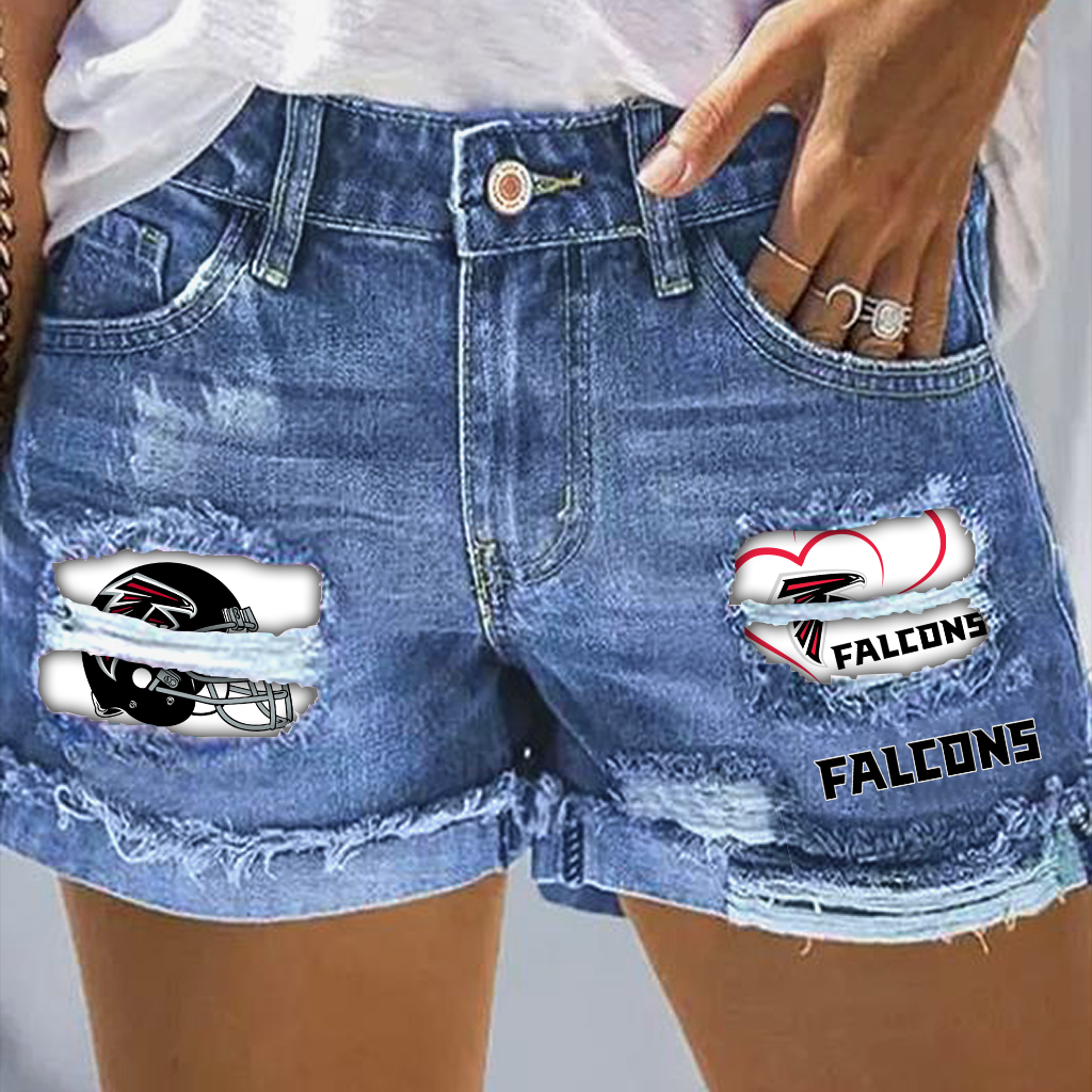 Atlanta Falcons Rip Print Fashion Denim Shorts