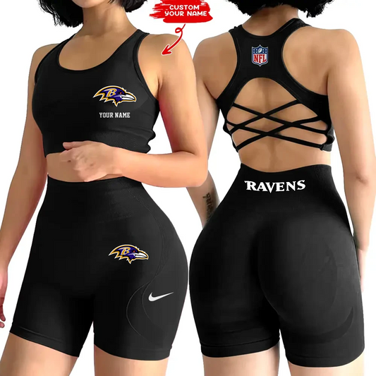 BAL x NFL 2-PCS Women's Seamless Yoga Set Sexy Sport Bra High Waist Sports Shorts DATND TANTD
