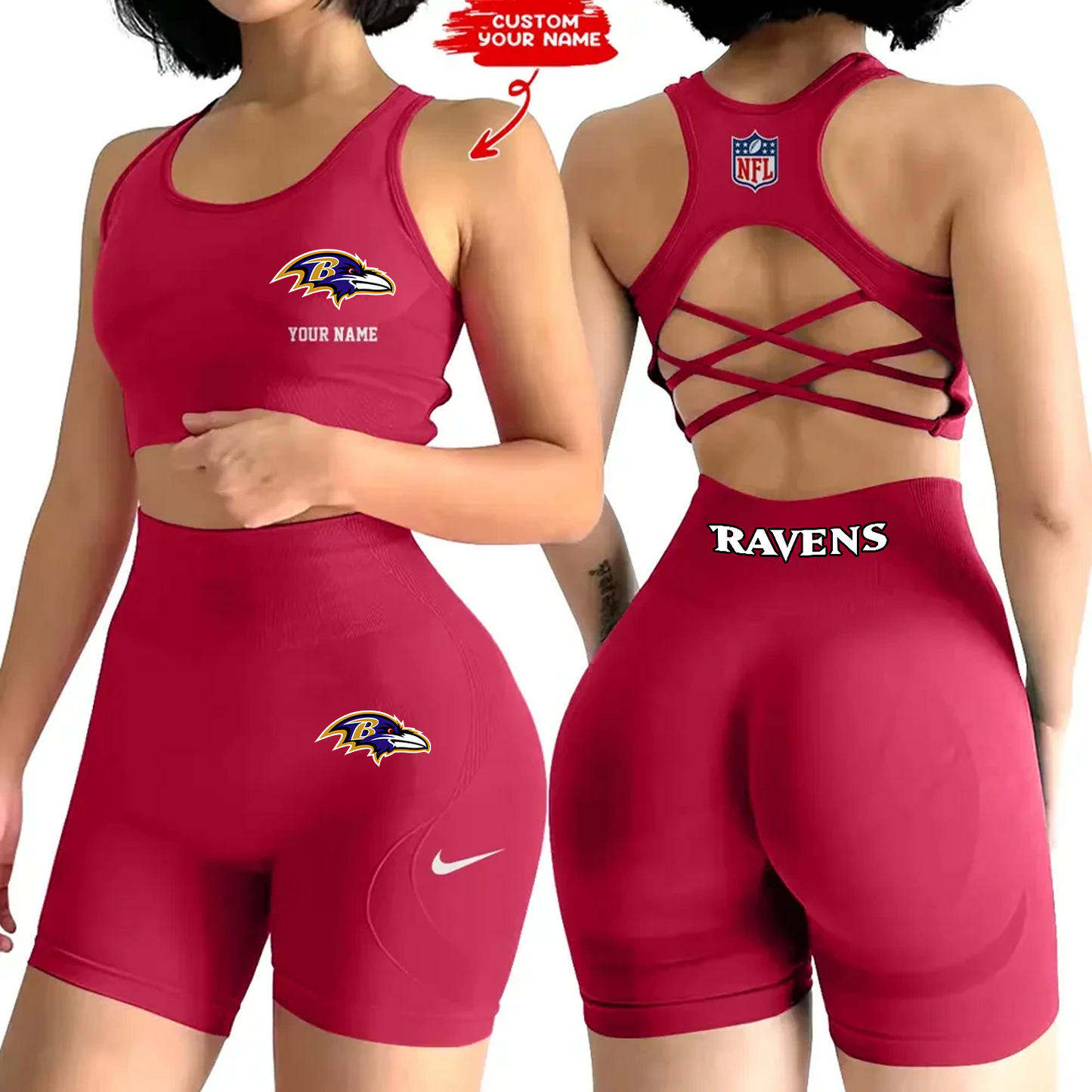 BAL x NFL 2-PCS Women's Seamless Yoga Set Sexy Sport Bra High Waist Sports Shorts DATND TANTD