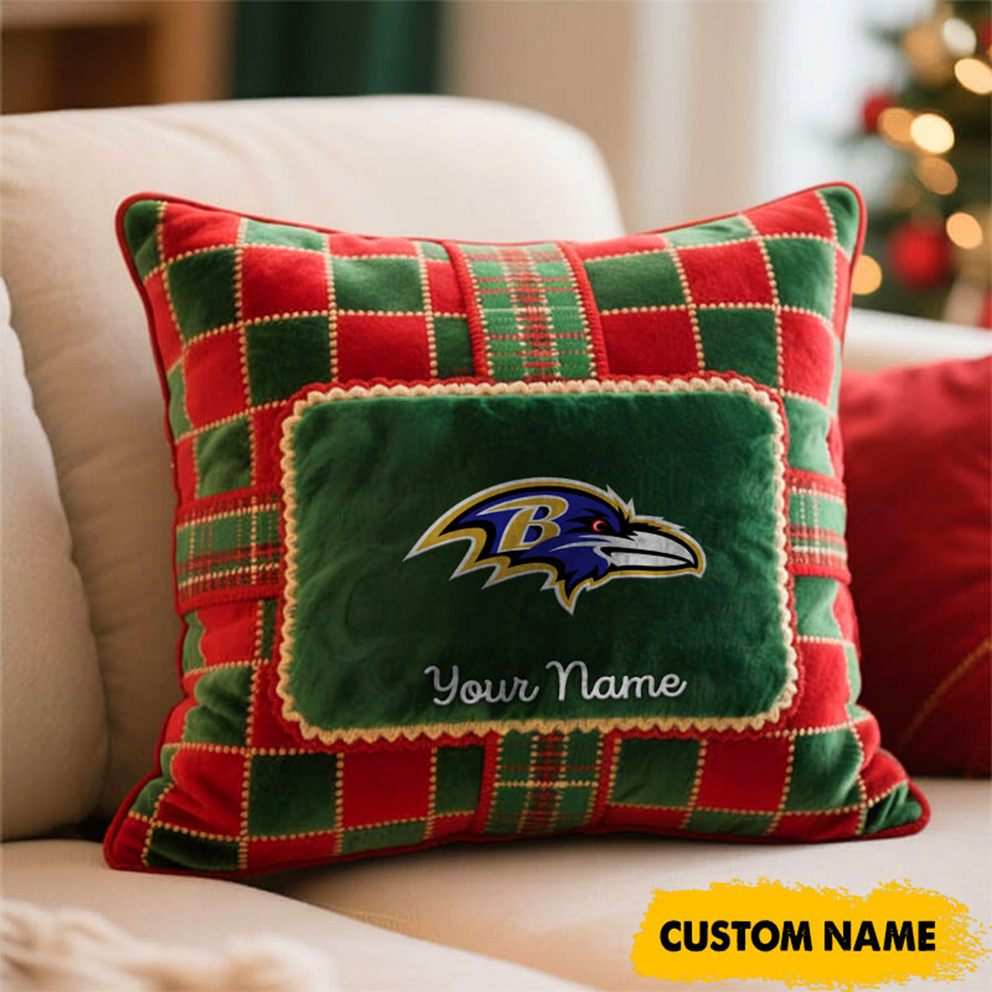 BAL x NFL Christmas New Square Pillow DatND DVT