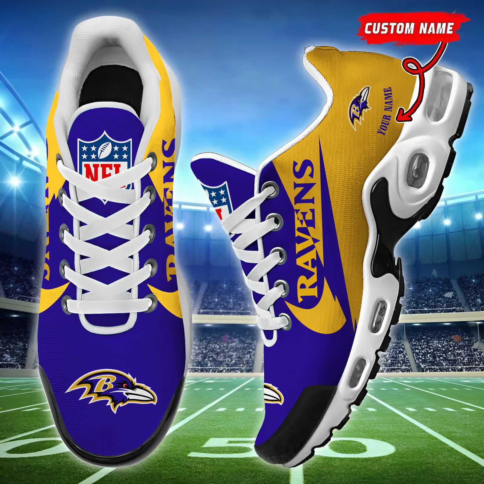 Baltimore Ravens Personalized Custom Name Football Shoes Sports