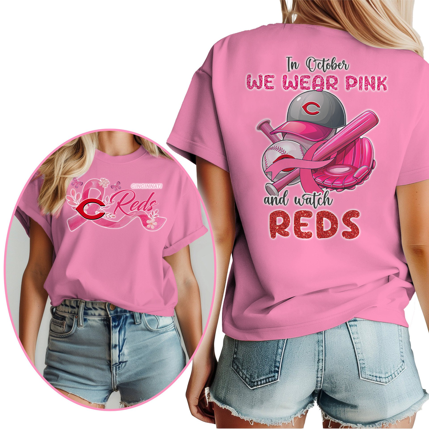 In October We Wear Pink And Watch MLB CR Shirt DDT NTL