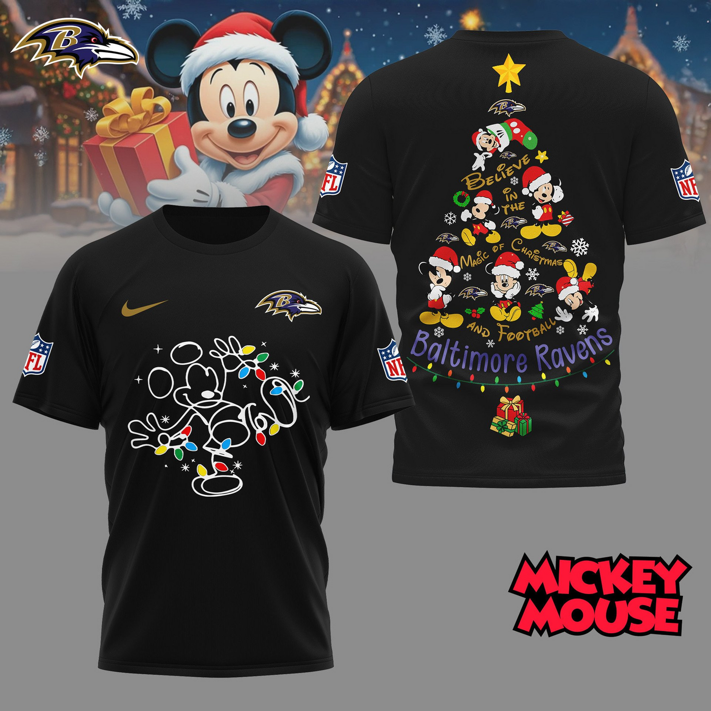 BR Premium NFL Mickey Mouse Christmas 3D Shirt DDT CTND