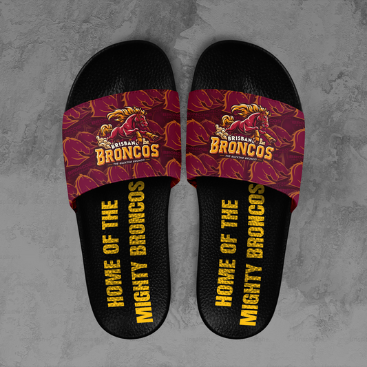 Brisbane Broncos 3 NRL 2025 Home Of The Mighty Broncos Limited Edition Slide Sandals TM NTA V1