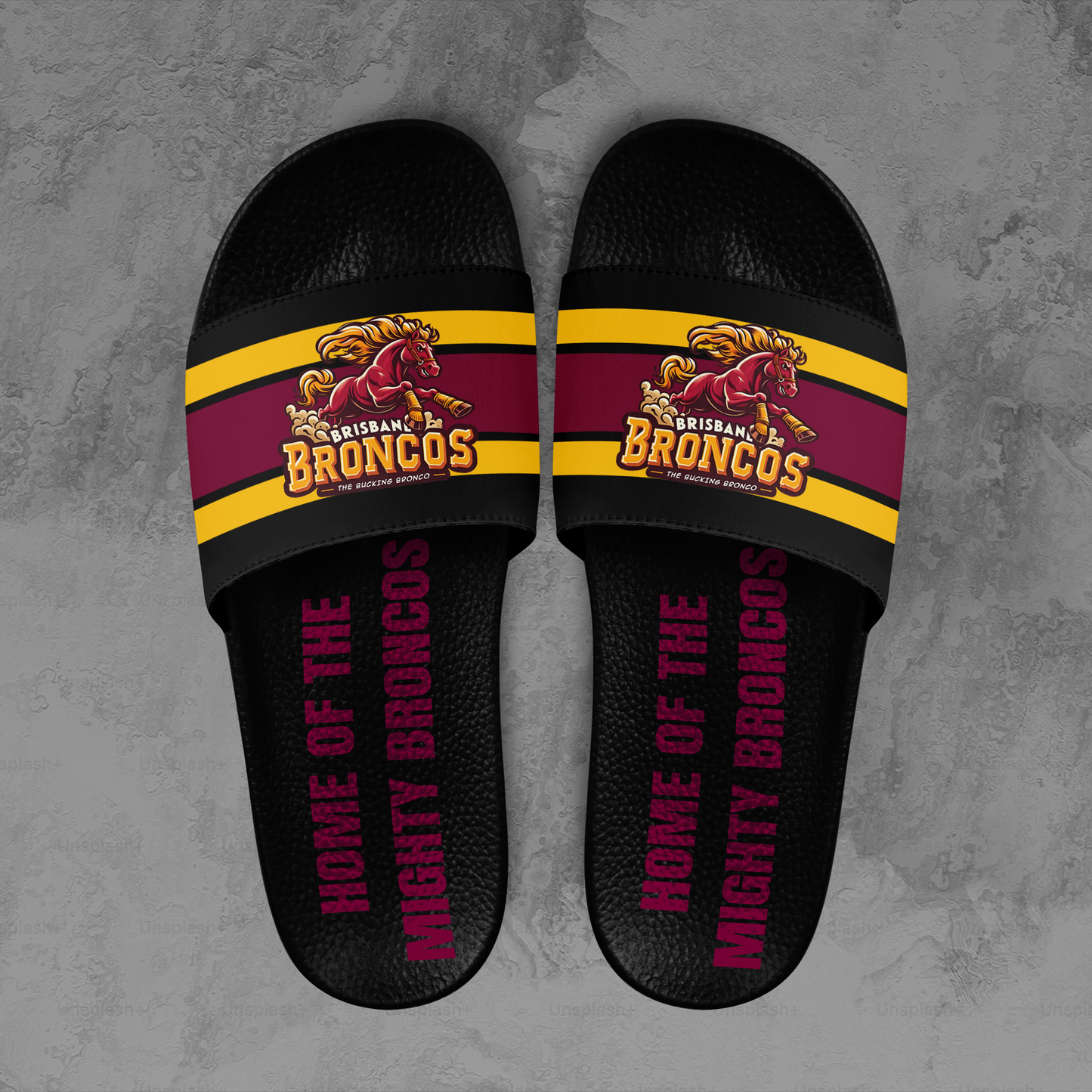 Brisbane Broncos 9 NRL 2025 Home Of The Mighty Broncos Limited Edition Slide Sandals TM NTA V1