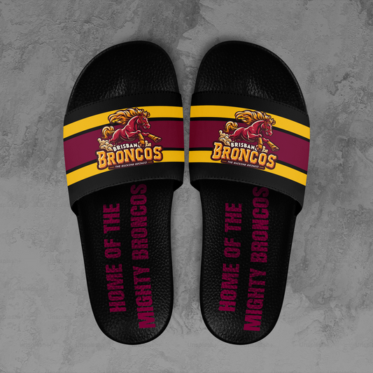 Brisbane Broncos 9 NRL 2025 Home Of The Mighty Broncos Limited Edition Slide Sandals TM NTA V1