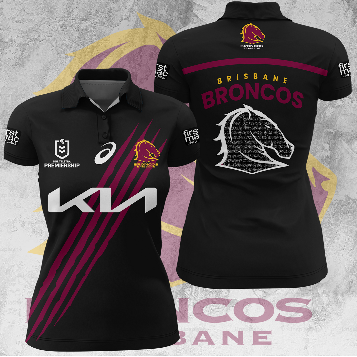Brisbane Broncos NRL 2025 Go The Mighty Limited Edition Women's Polo TM V2