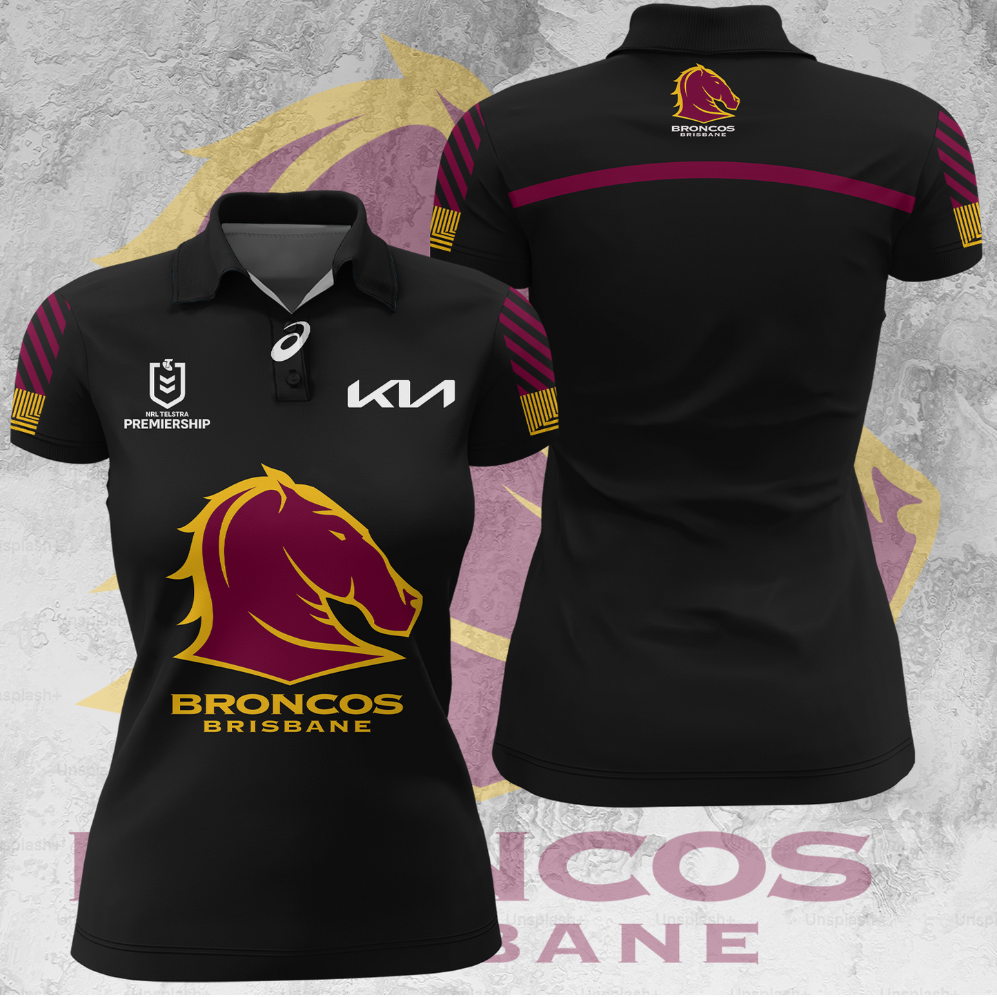 Brisbane Broncos NRL 2025 Go The Mighty Limited Edition Women's Polo TM V5