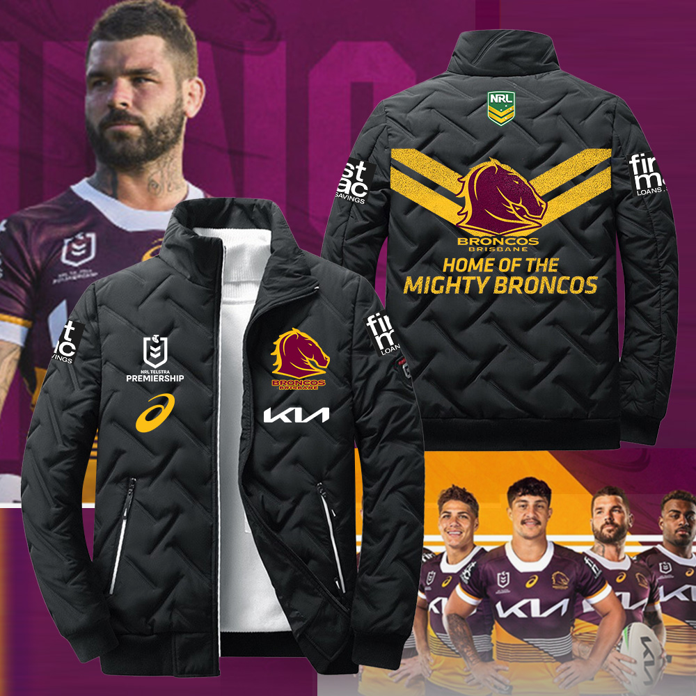 Brisbane Broncos NRL 2025 Home Of The Mighty Broncos Limited Edition Puffer Jacket TM NTA V1