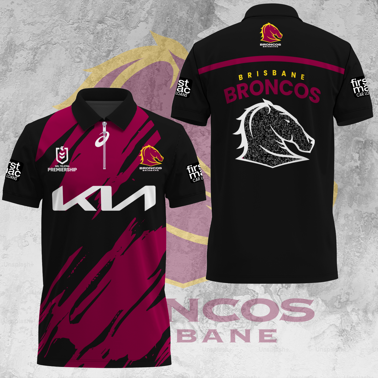 Brisbane Broncos NRL 2025 Limited Edition Zip Polo Shirt TM V1