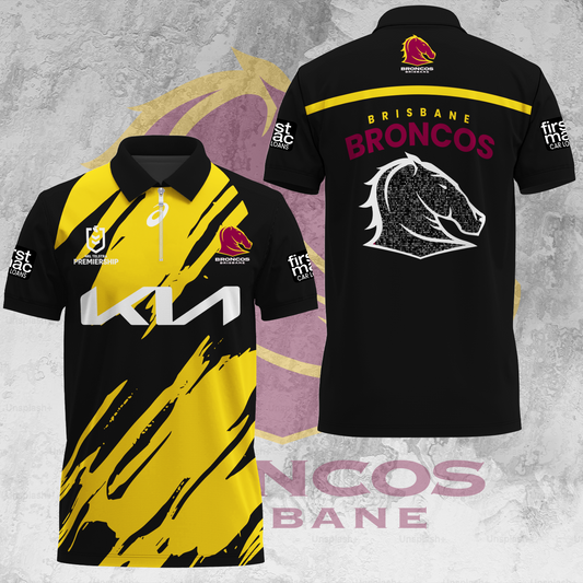 Brisbane Broncos NRL 2025 Limited Edition Zip Polo Shirt TM V3
