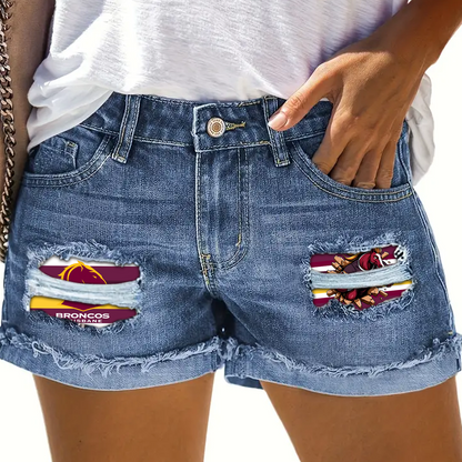 Brisbane Broncos NRL 2025 Rip Print Fashion Denim Shorts TM NTA V11