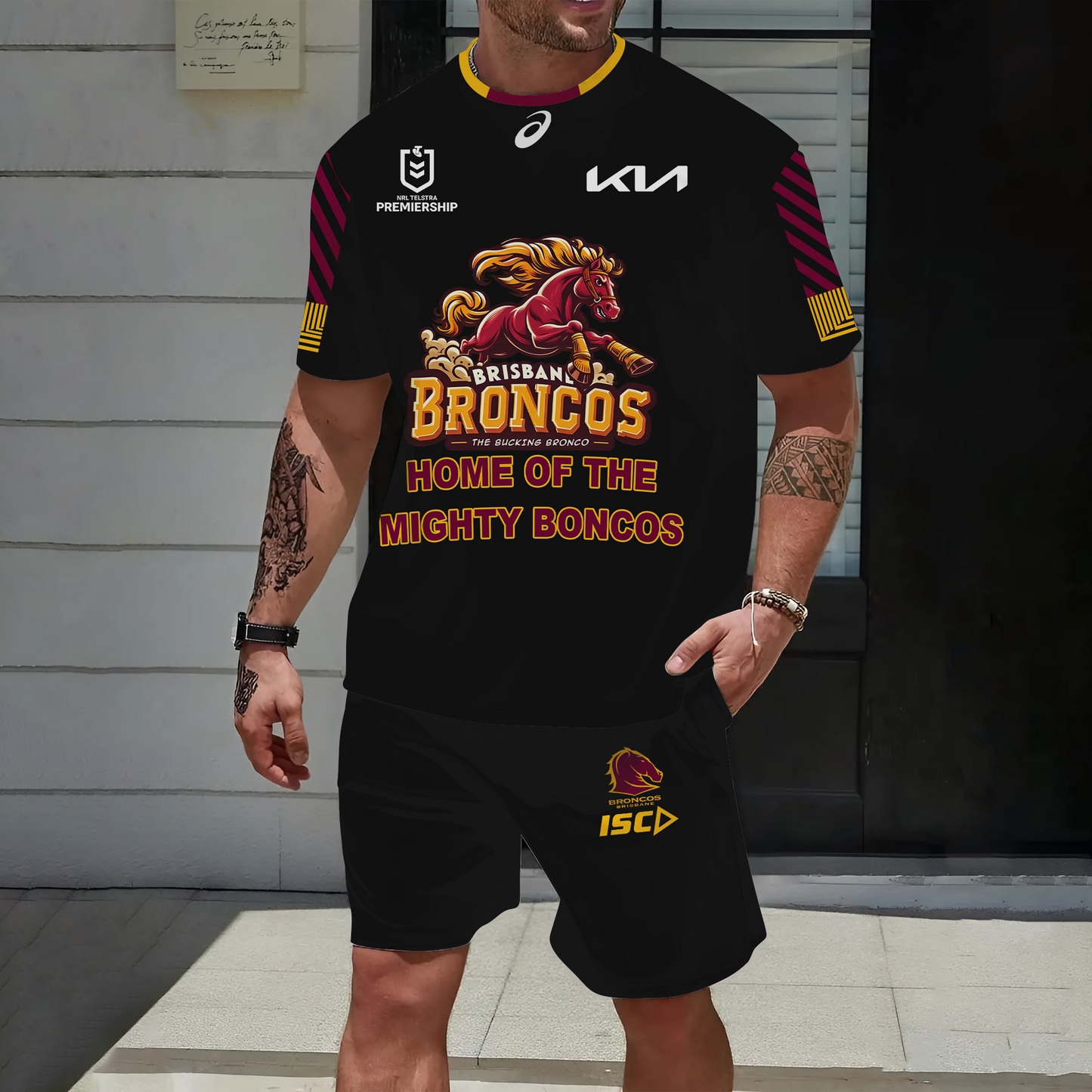 Brisbane Broncos NRL 2025 Special Edition Set T-Shirt and Shorts TM NTA V20