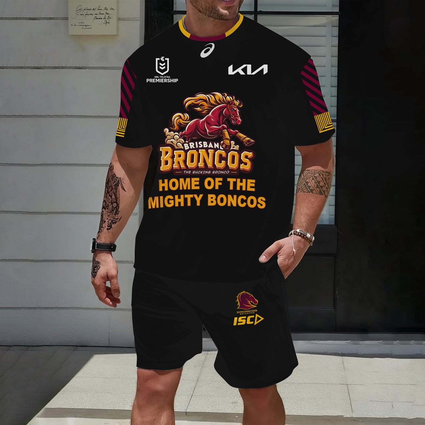 Brisbane Broncos NRL 2025 Special Edition Set T-Shirt and Shorts TM NTA V21