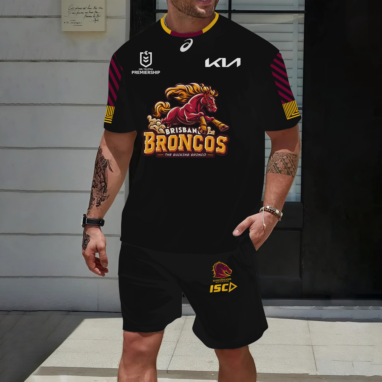 Brisbane Broncos NRL 2025 Special Edition Set T-Shirt and Shorts TM NTA V22