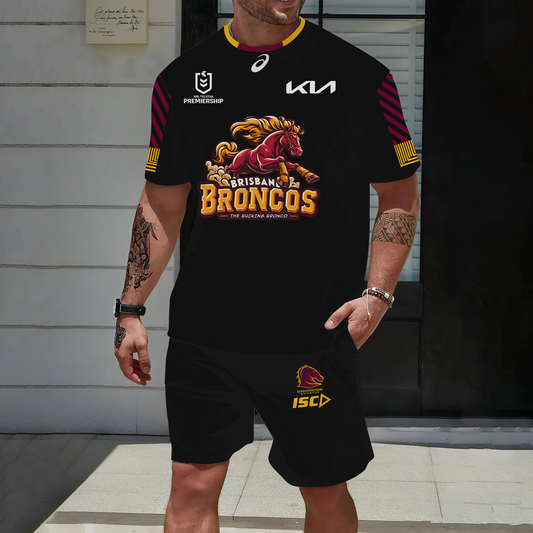 Brisbane Broncos NRL 2025 Special Edition Set T-Shirt and Shorts TM NTA V22