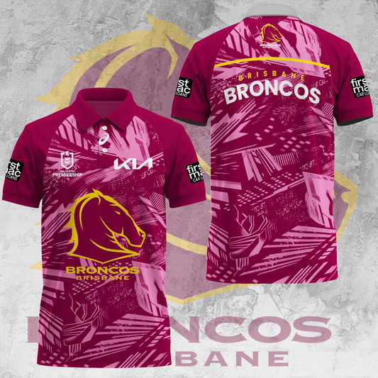 Brisbane Broncos NRL 2025 The Go The Mighty Limited Edition Polo Shirt TM V2