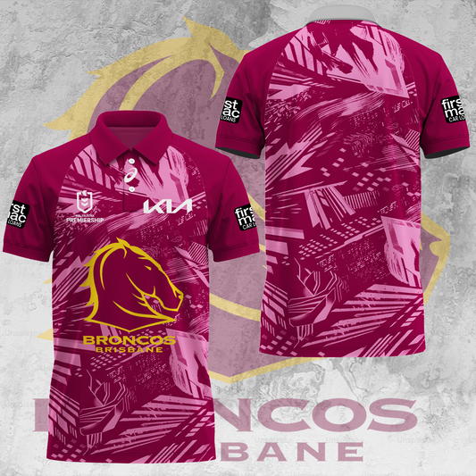 Brisbane Broncos NRL 2025 The Go The Mighty Limited Edition Polo Shirt TM V4