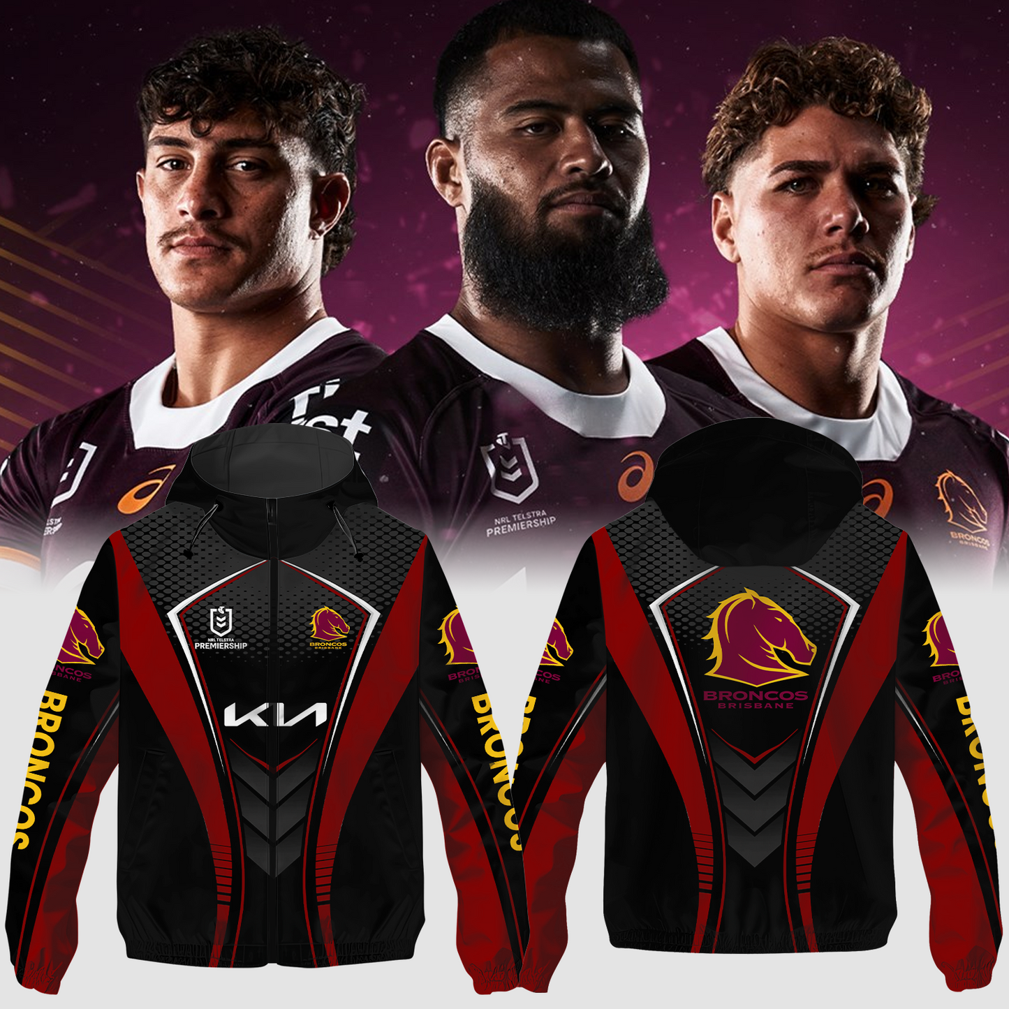 Brisbane Broncos NRL 2025 Windbreaker Jacket TM NTA V3