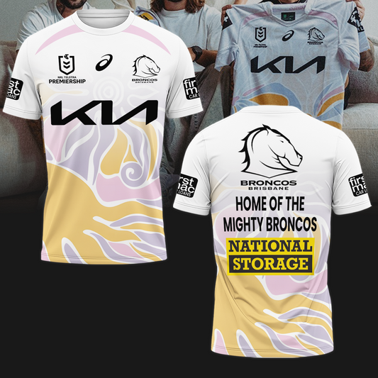 Brisbane Broncos NRL Home Of The Mighty Broncos 2025 Limited Edition T-Shirt TM - You will save more when you buy the clothes and hat combo V1
