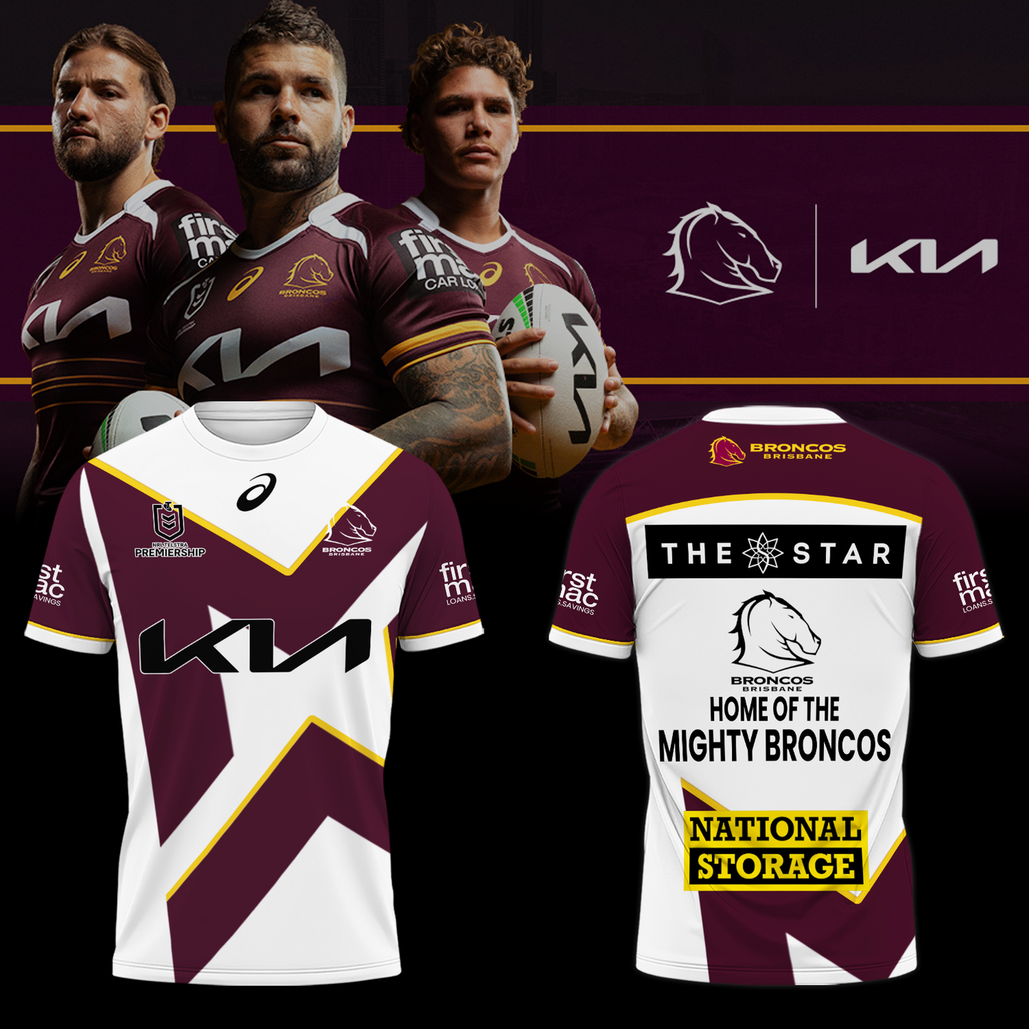 Brisbane Broncos NRL The Mighty Limited Edition T-Shirt TM - You will save more when you buy the clothes and hat combo V3