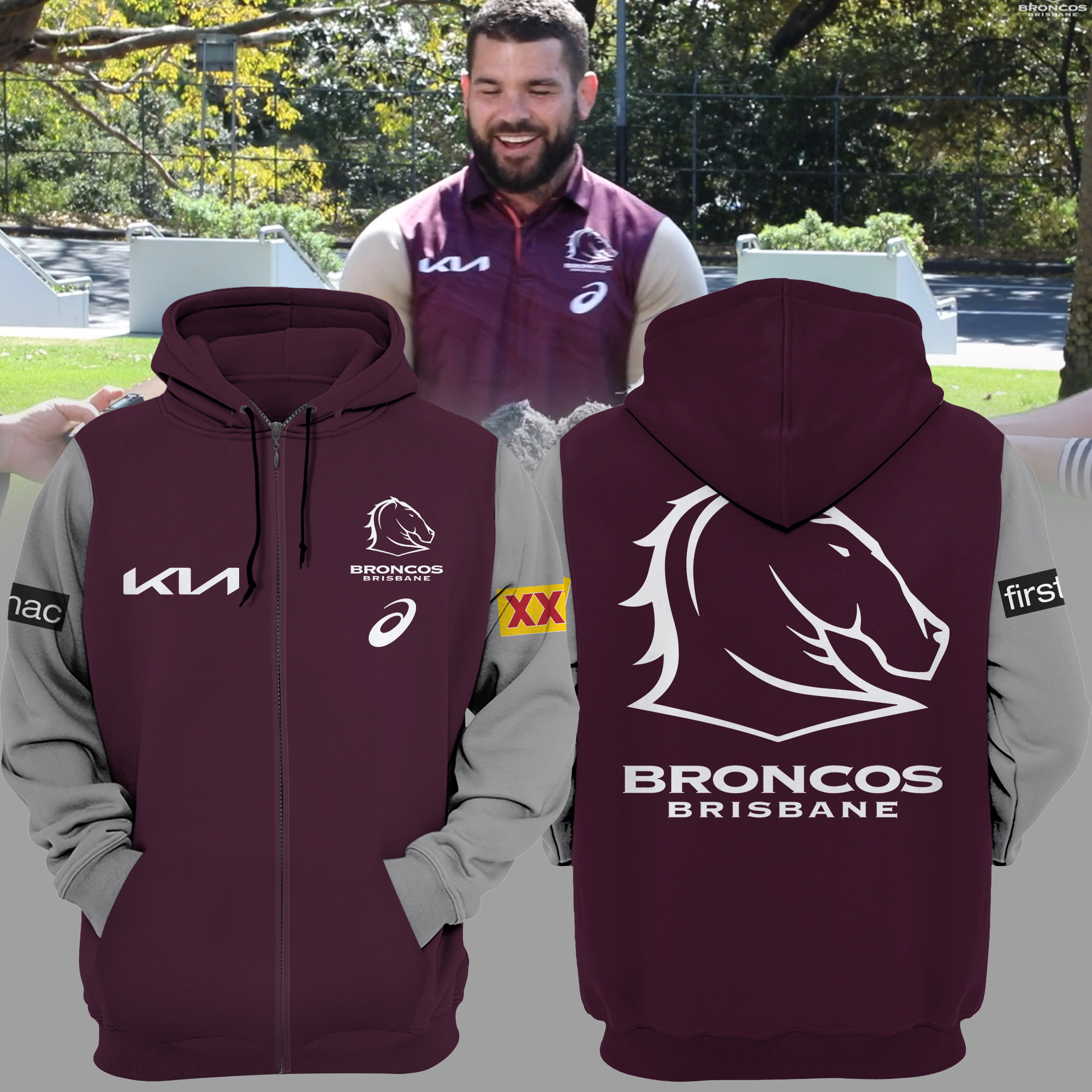 Brisbane Broncos NRL The Mighty Limited Edition Zip Hoodie TM V6