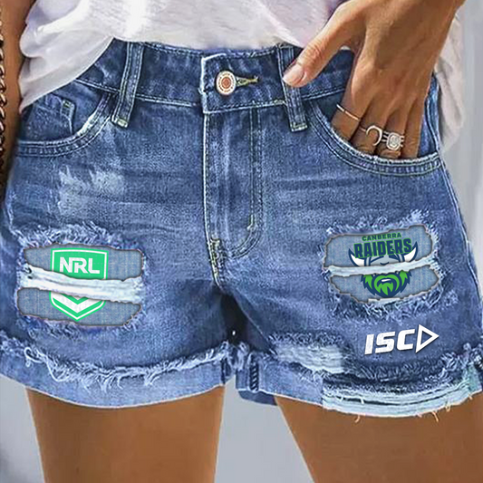 Canberra Raiders NRL 2025 Print Fashion Denim Shorts TM V1