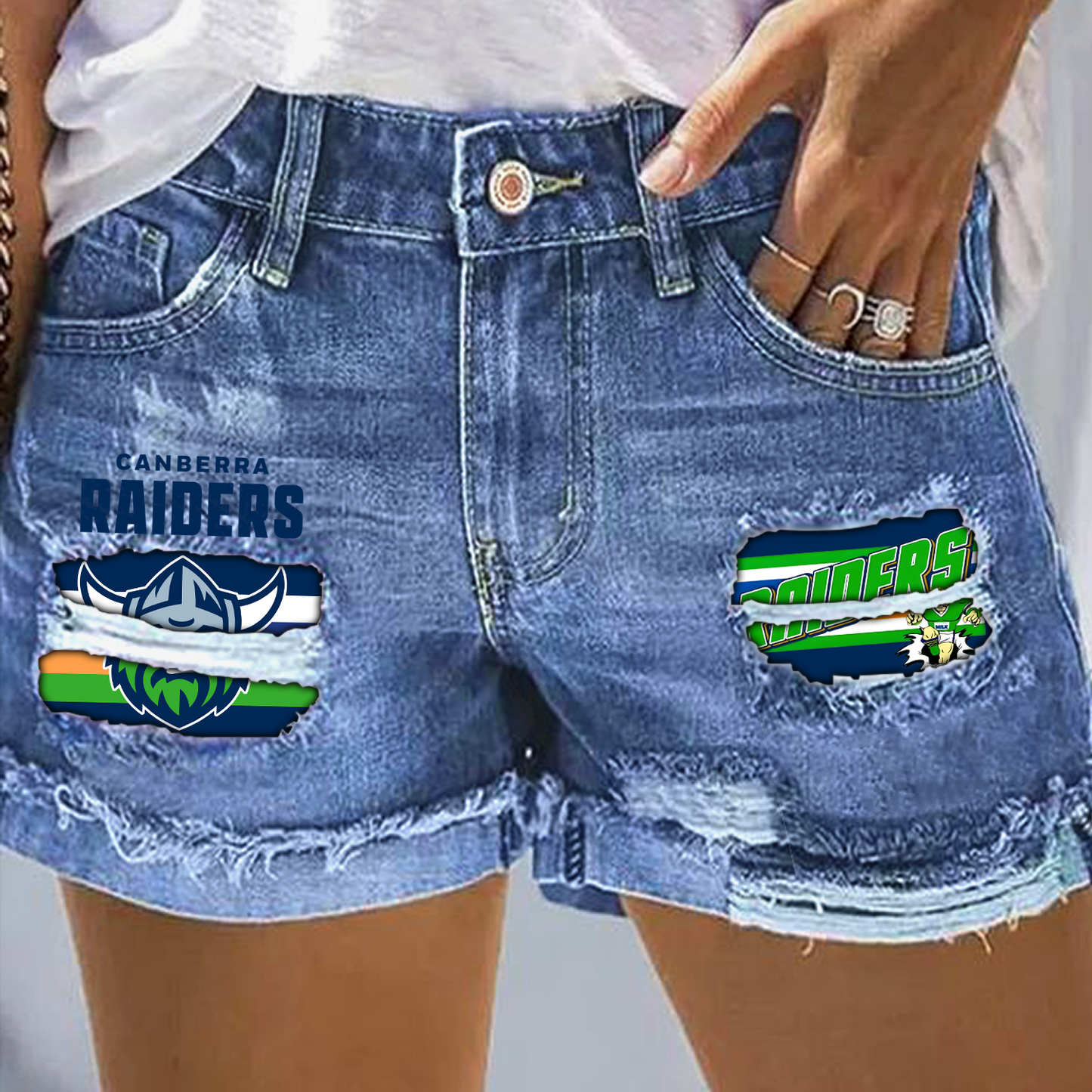 Canberra Raiders NRL 2025 Rip Print Fashion Denim Shorts TM NTA V1