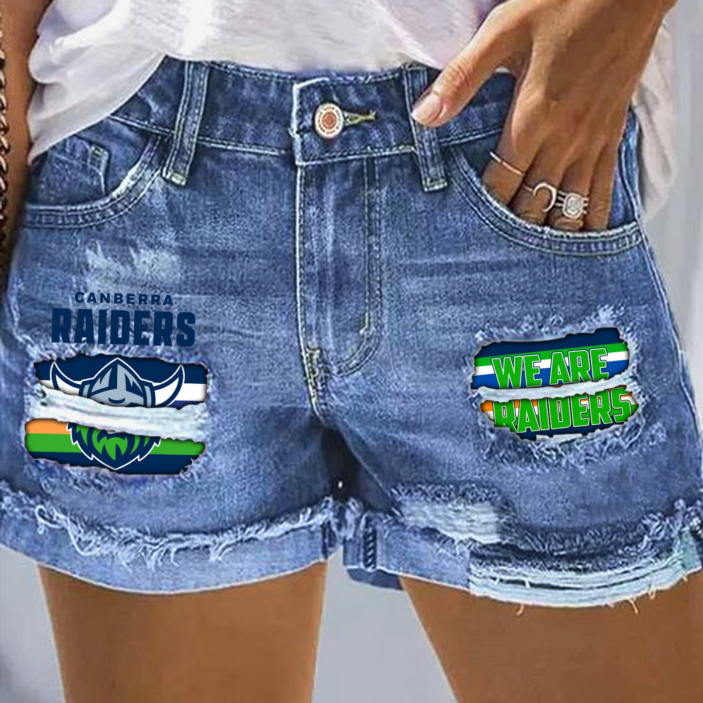 Canberra Raiders NRL 2025 Rip Print Fashion Denim Shorts TM NTA V2