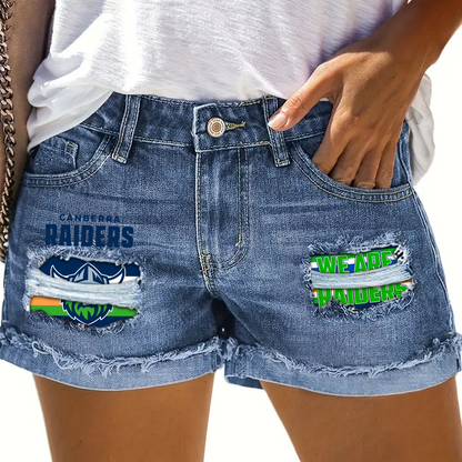 Canberra Raiders NRL 2025 Rip Print Fashion Denim Shorts TM NTA V3