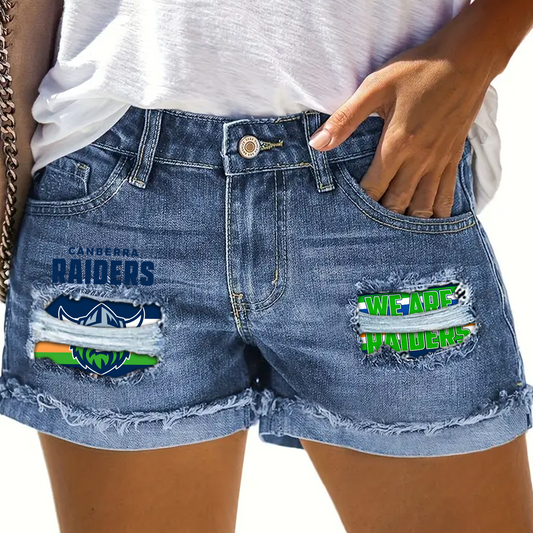 Canberra Raiders NRL 2025 Rip Print Fashion Denim Shorts TM NTA V3