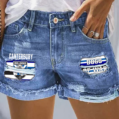 Canterbury-Bankstown Bulldogs NRL 2025 Rip Print Fashion Denim Shorts TM NTA V1