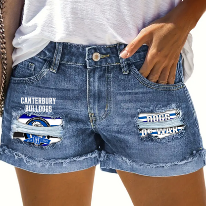 Canterbury-Bankstown Bulldogs NRL 2025 Rip Print Fashion Denim Shorts TM NTA V4