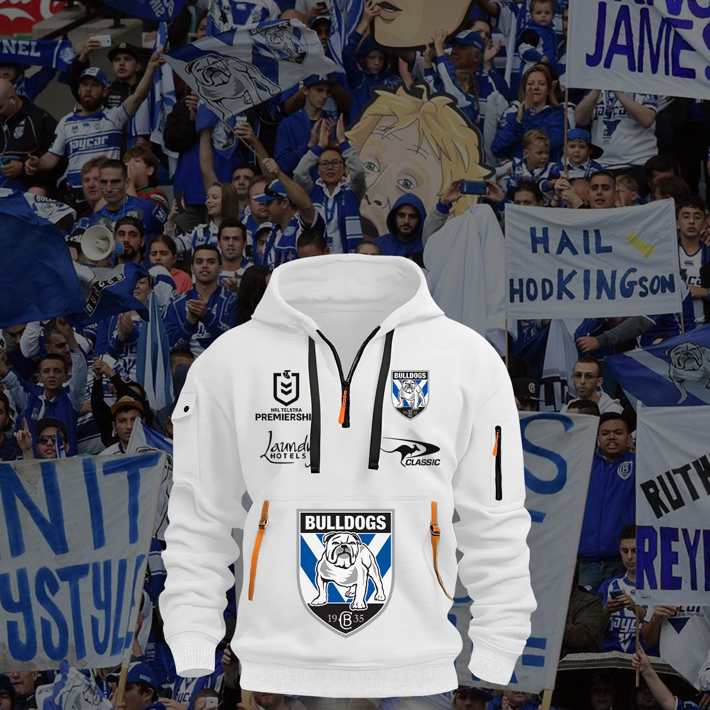 Canterbury-Bankstown Bulldogs NRL 2025 Zipper Hoodie TM NTA V4