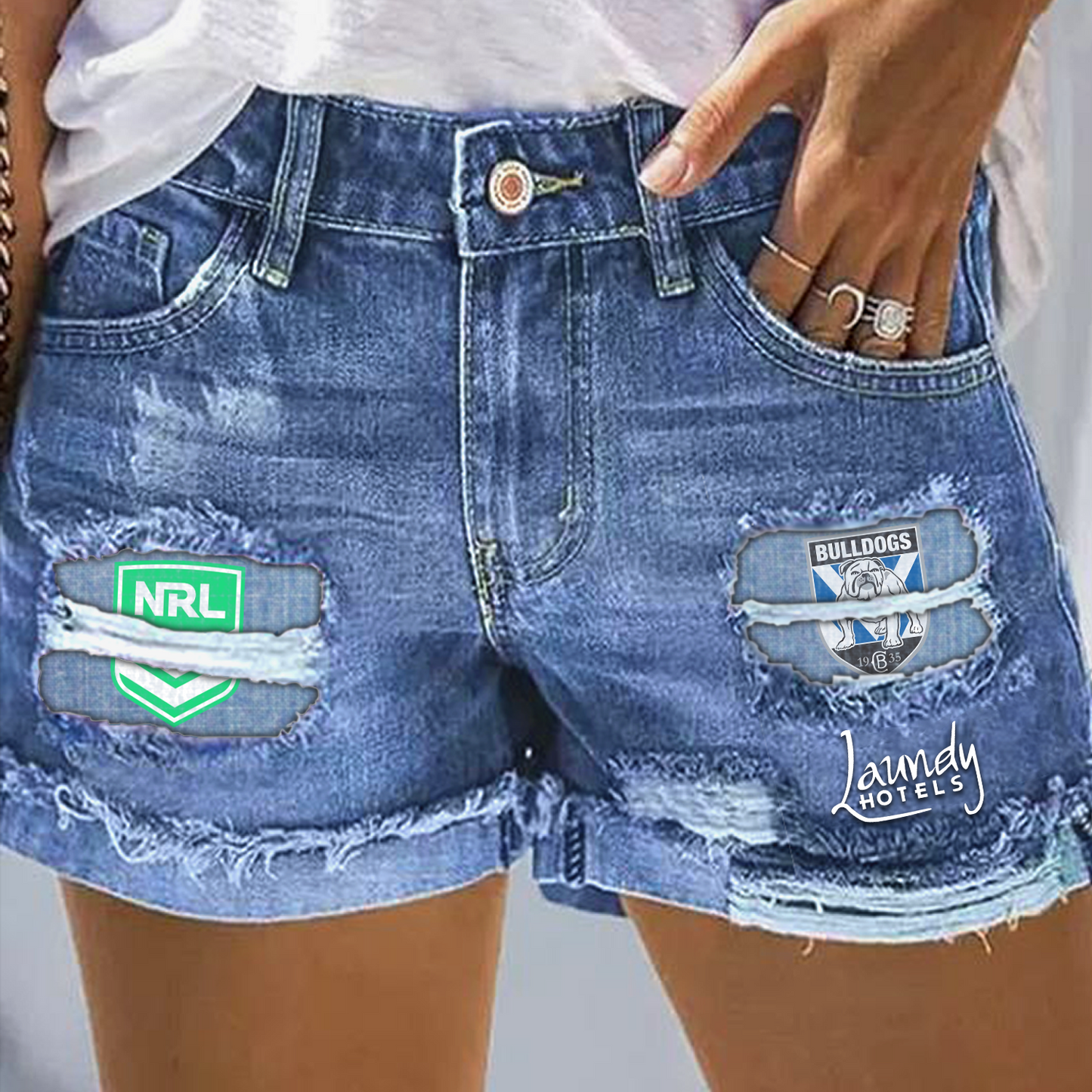 Canterbury Bulldogs NRL 2025 Print Fashion Denim Shorts TM V1