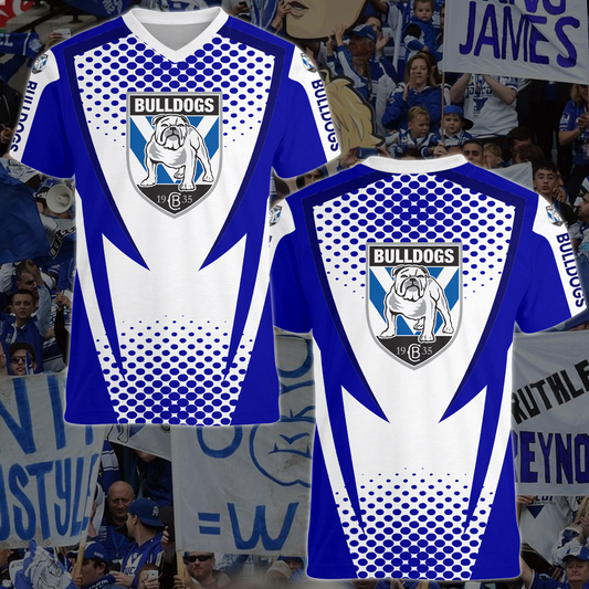 Canterbury Bulldogs NRL 2025 The Dogs Of War V-Neck T-Shirt TM NTA V1